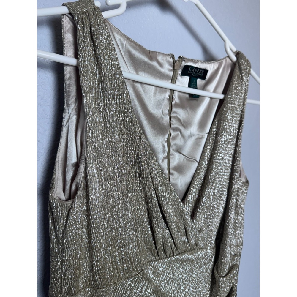 Lauren Ralph Lauren Dress Women's Size 6 Gold Holiday Party Glamour Elegant - Picture 11 of 16